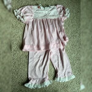 Laura Dare vintage smocked ruffle girls pant set